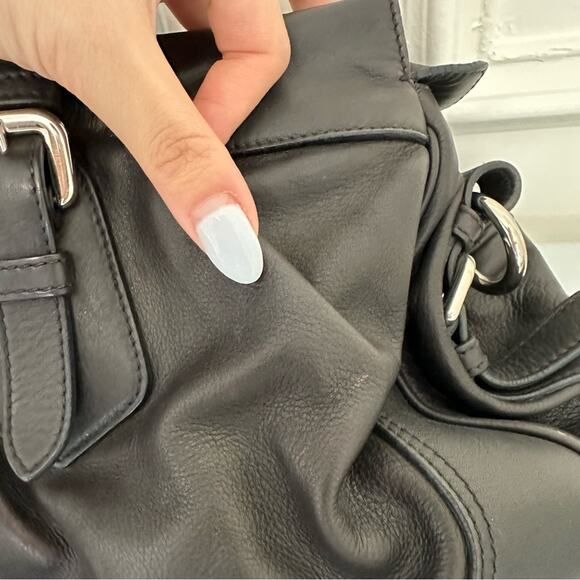 Vintage Prada Black Top Handle Bag Satchel Crossbody Silver Logo Belt Designer - Picture 13 of 16